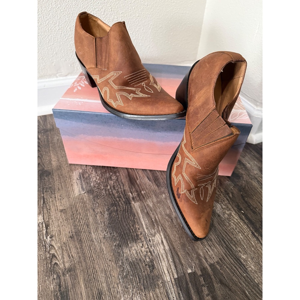 Roper Womens Tan Leather Western Pointed Toe Shootie Ankle Boot 9.5 21-522-371